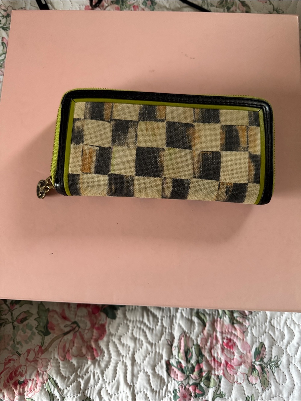 McKenzie Child Checkered Canvas Zip Wallet in Black, Cream & Lime
